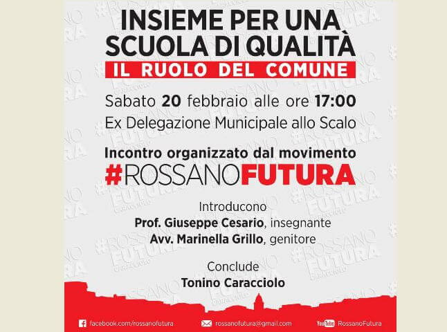 ROSSANO - DIRITTO ALLISTRUZIONE, SABATO 20 INCONTRO