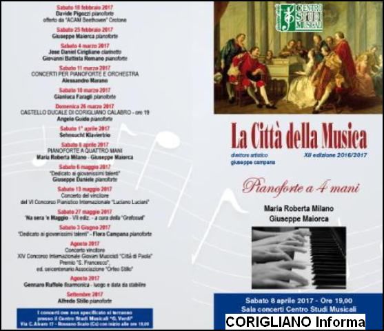 Rossano - Concerto di pianoforte a 4 mani a la citta della musica