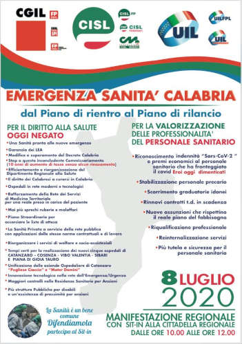 Sullemergenza sanit in Calabria manifestazione mercoled 8 luglio