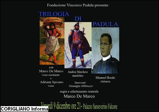 Acri - Grande attesa per lo spettacolo di e con Marco De Marco Trilogia di Padula in scena il 9 dicembre