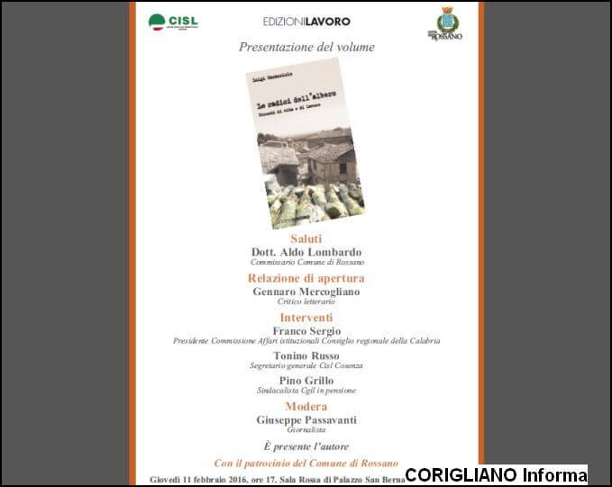 ROSSANO - LE RADICI DELLALBERO, LIBRO DI LUIGI CARACCIOLO