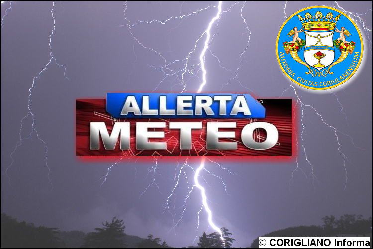 ALLERTA METEO DALLE ORE 18 DI OGGI FINO ALLE ORE 16 DI DOMANI