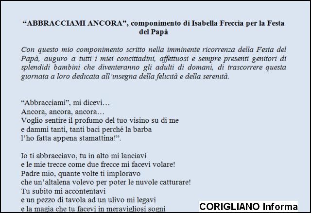 ABBRACCIAMI ANCORA, componimento di Isabella Freccia per la Festa del Pap