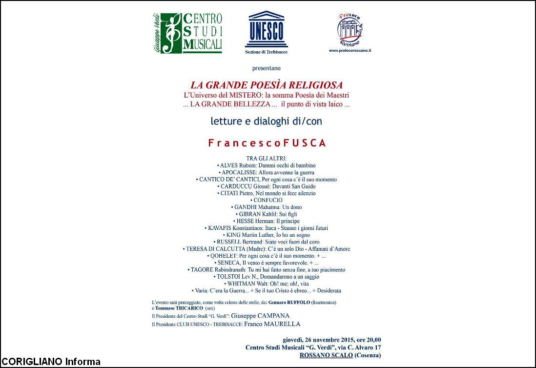LETTURE E DIALOGHI CON FUSCA . LA GRANDE POESIA RELIGIOSA