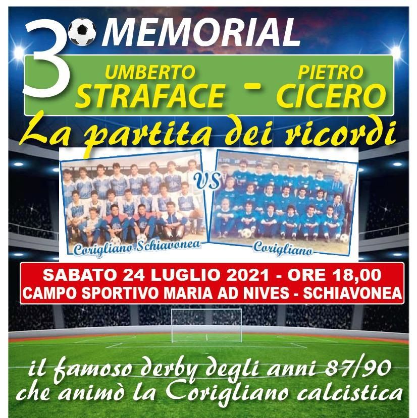 Calcio: Memorial Cicero-Straface, il 24 luglio in campo le Vecchie Glorie