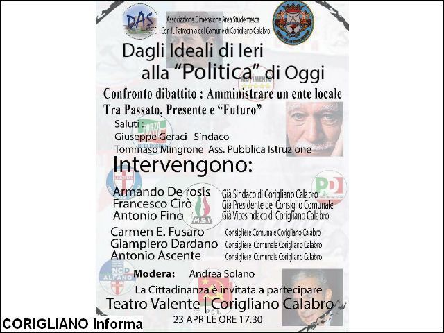 COMUNICATO STAMPA DI RINGRAZIAMENTO PER LEVENTO DAGLI IDEALI DI IERI ALLA POLITICA DI OGGI