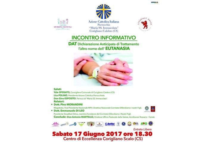 Sabato 17 giugno incontro formativo sul Testamento biologico
