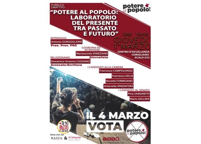 Elezioni 2018: Il 1 marzo a Corigliano iniziativa di Potere al Popolo