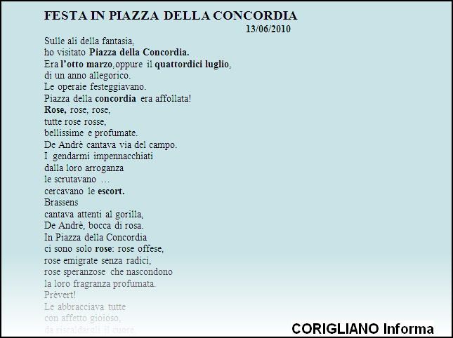 FESTA IN PIAZZA DELLA CONCORDIA, POESIA DI LUIGI VISCIGLIA