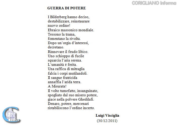 GUERRA DI POTERE, POESIA DI LUIGI VISCIGLIA
