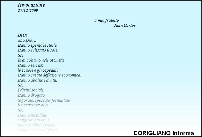 INVOCAZIONE POESIA DI LUIGI VISCIGLIA
