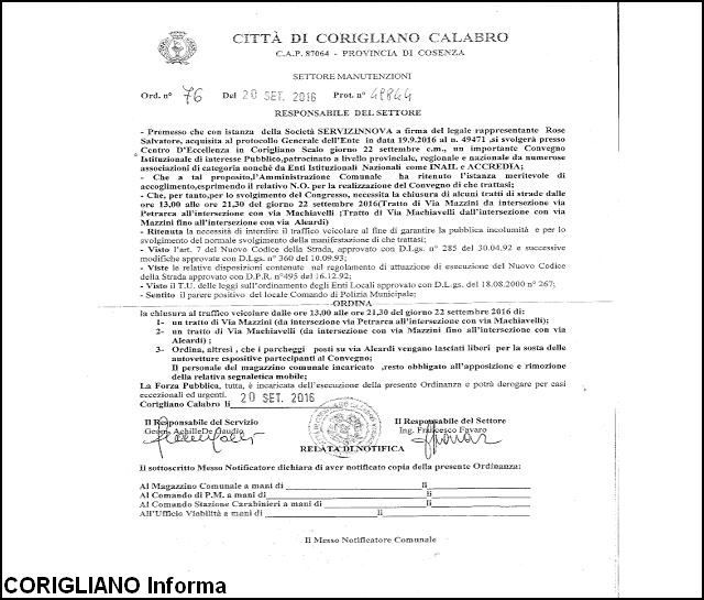 Ordinanza chiusura traffico veicolare allo Scalo