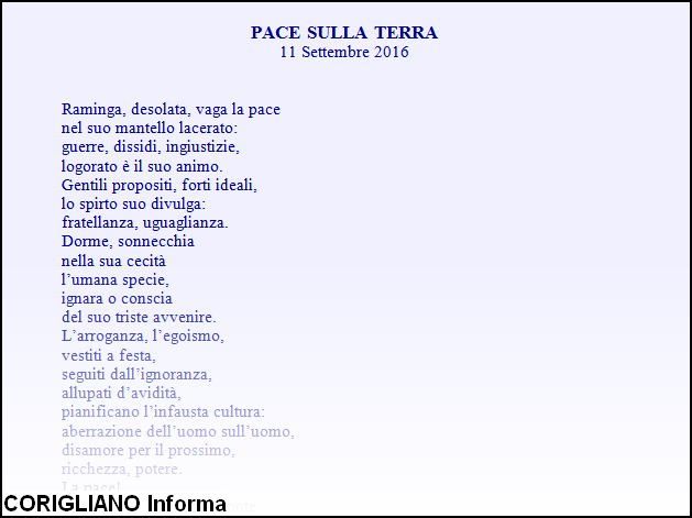 PACE SULLA TERRA, nuova poesia di Luigi Visciglia