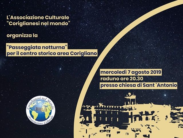 Questa sera torna la passeggiata notturna nel centro storico di Corigliano