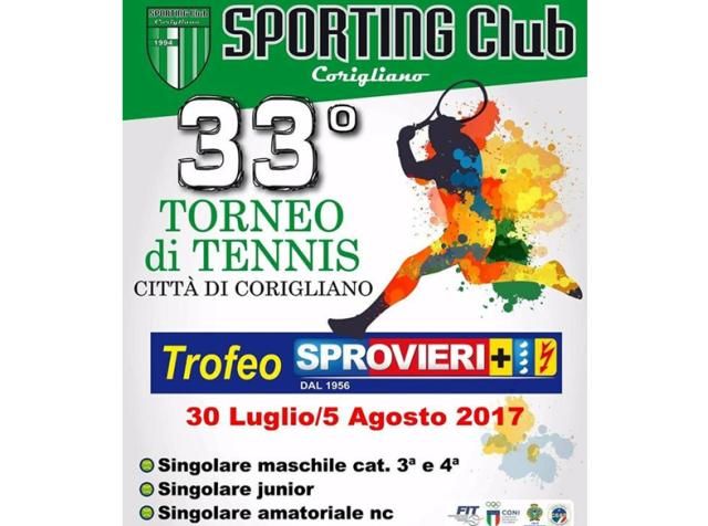 Scatta domani il 33 torneo di Tennis Citt di Corigliano by Sporting Club
