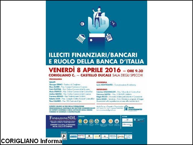 USURA BANCARIA, A CORIGLIANO EVENTO REGIONALE DI FORMAZIONE