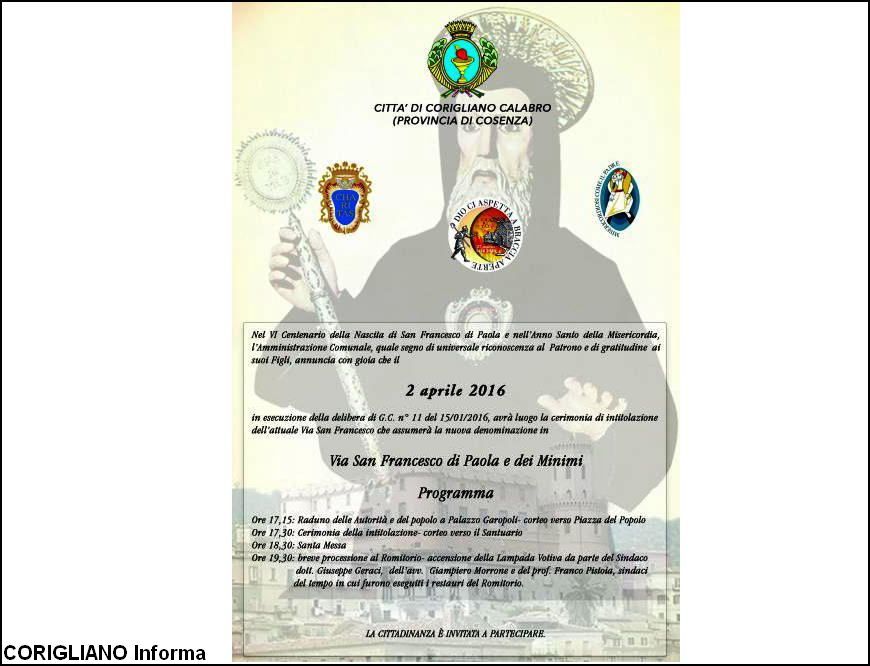 VI CENTENARIO S.FRANCESCO, AL VIA LE CELEBRAZIONI