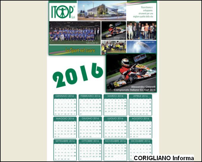 IL PILOTA CORIGLIANESE ALESSANDRO CHIARELLI CON I BIG NAZIONALI DELLO SPORT SUL CALENDARIO 2016 DELLA ITOP