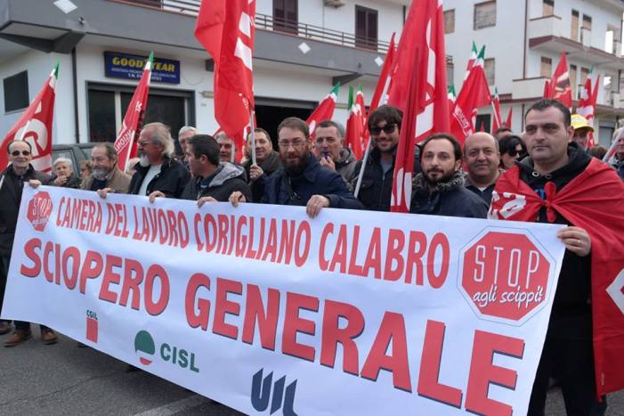 CAMERA DEL LAVORO CGIL CORIGLIANO CALABRO, RINGRAZIAMENTO PARTECIPAZIONE SCIOPERO GENERALE