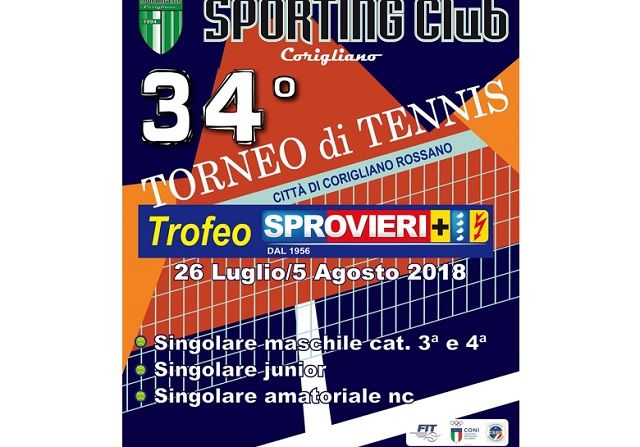 Al Via il 34° Torneo di Tennis “Città di Corigliano-Rossano“ 