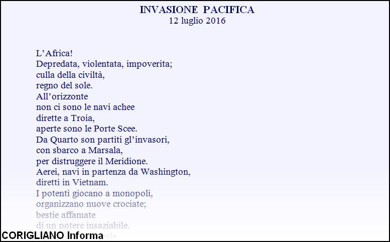 “INVASIONE PACIFICA“, la nuova poesia di Luigi Visciglia