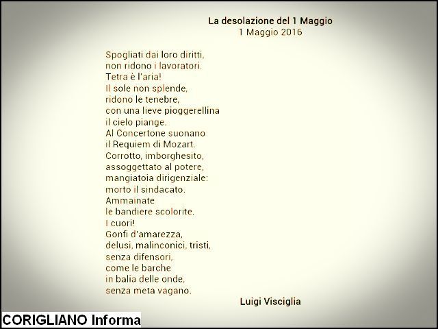 “La desolazione del 1 Maggio“, nuova poesia di Luigi Visciglia 