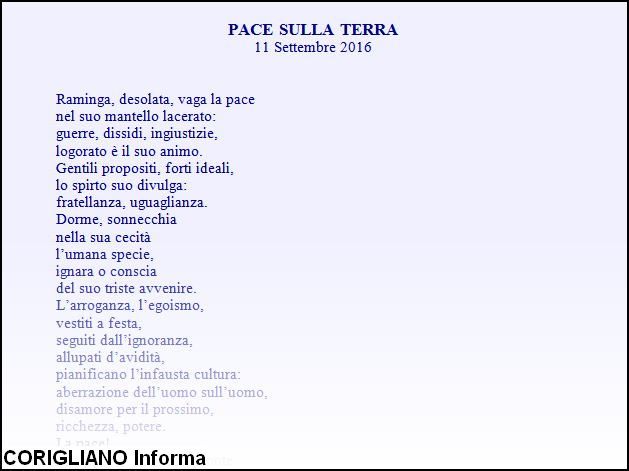 “PACE SULLA TERRA“, nuova poesia di Luigi Visciglia