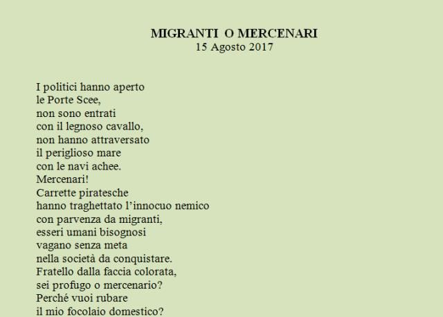Poesia “Migranti o mercenari“ di Luigi Visciglia
